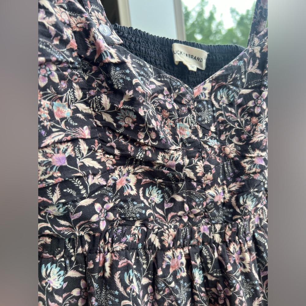 🆕 Lucky Brand Smocked Floral Boho Cottagecore Mini Sundress - Size M L - Picture 9 of 17